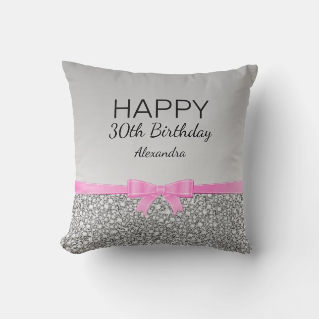 Ribbon And Glitter Birthday Cushion (Front)