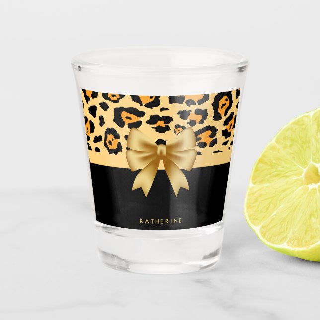 Ribbon and Leopard Print Shot Glass (Front)
