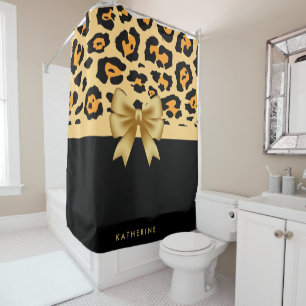 Ribbon and Leopard Print Shower Curtain