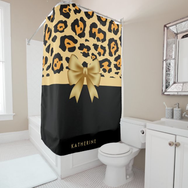Ribbon and Leopard Print Shower Curtain (In Situ)