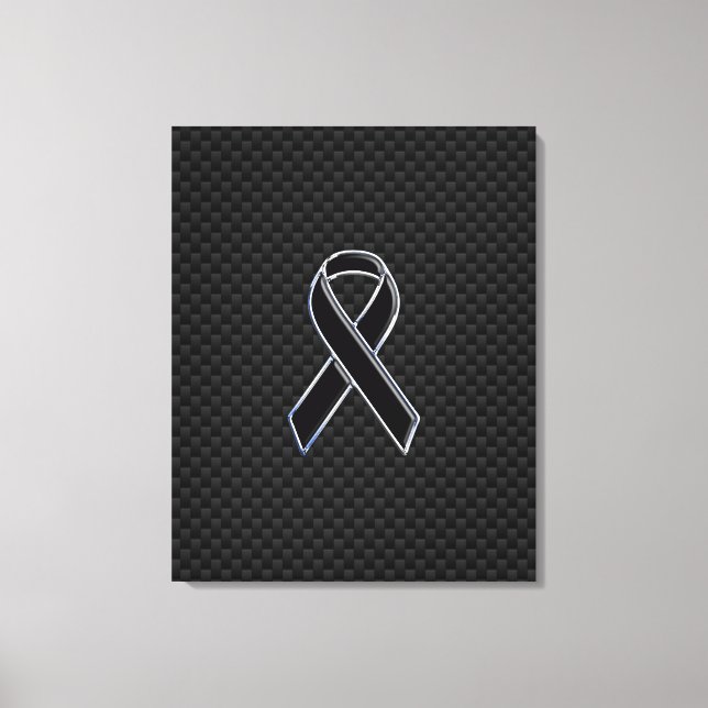Ribbon Awareness Black Carbon Fiber Canvas Print (Front)