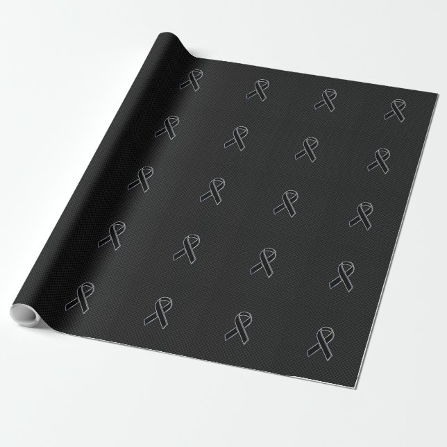 Ribbon Awareness Black Carbon Fiber Wrapping Paper (Unrolled)