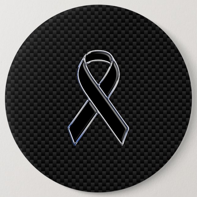 Ribbon Awareness Black Carbon Fibre 6 Cm Round Badge (Front)