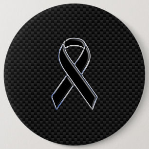 Ribbon Awareness Black Carbon Fibre 6 Cm Round Badge