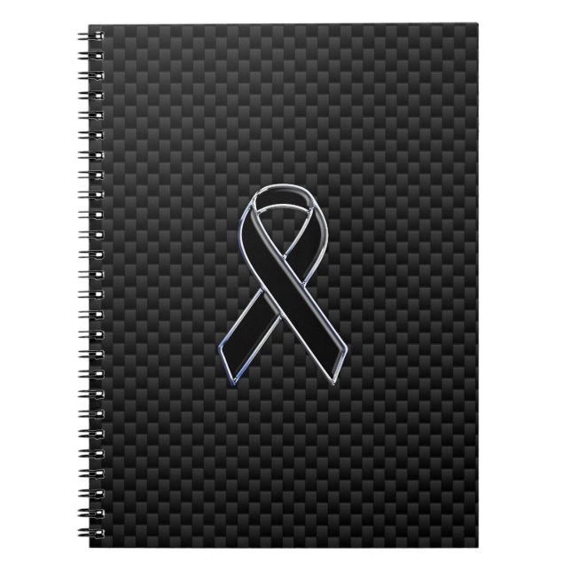 Ribbon Awareness Black Carbon Fibre Notebook (Front)