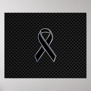 Ribbon Awareness Black Carbon Fibre Poster