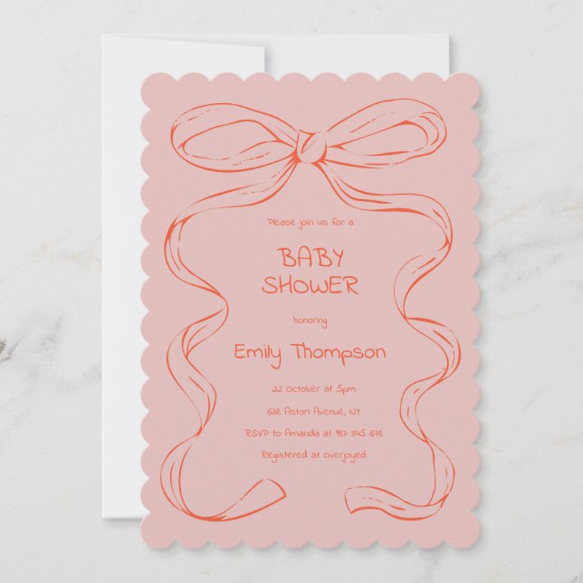 Ribbon Baby Girl Shower Invitation (Front)