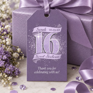 Ribbon Banner Sweet 16 Dk Violet ID1333 Gift Tags