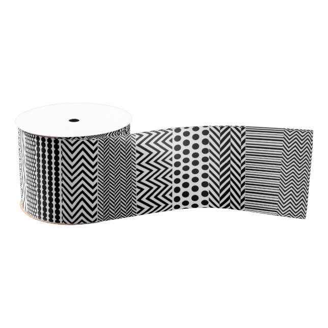 Ribbon - Black and White Mixed Pattern Designs Grosgrain Ribbon (Spool)