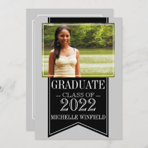 Ribbon Black School Colours Photo Graduation Invitation