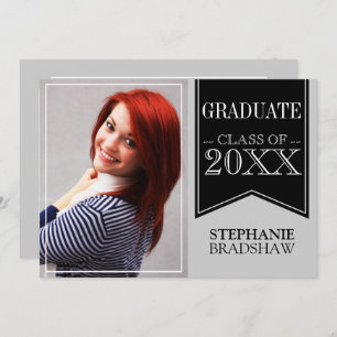 Ribbon Black School Colours Photo Graduation Invitation