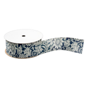 Ribbon - Blue and White Art Nouveau Pattern Grosgrain Ribbon