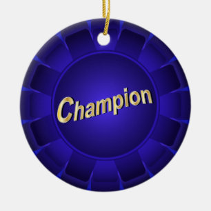Ribbon Blue Champion to Customise Ceramic Tree Decoration