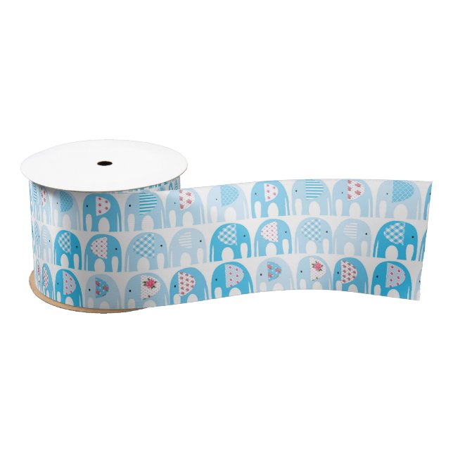Ribbon - Blue Elephants Satin Ribbon (Spool)