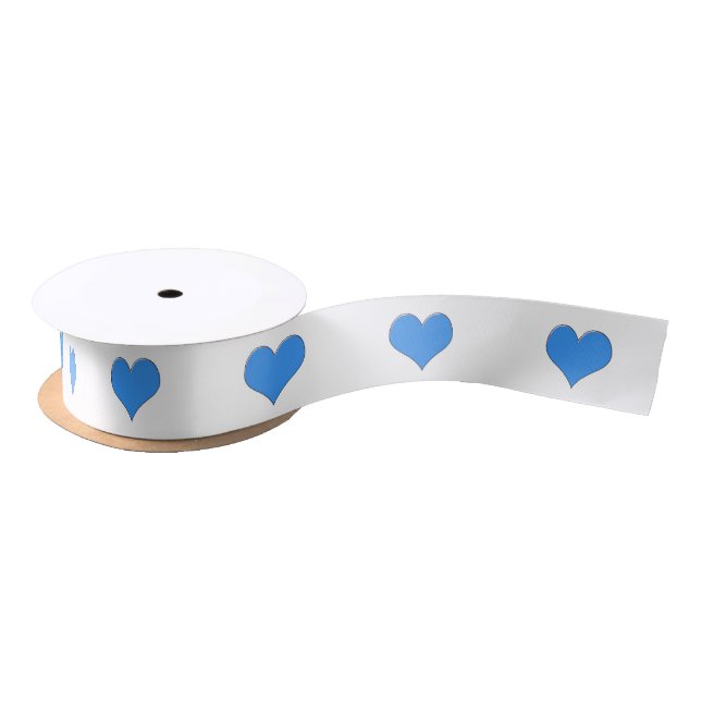 Ribbon, blue hearts on white. satin ribbon (Spool)