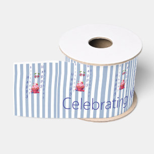 Ribbon Blue & White Stripe Birthday  Grosgrain Ribbon