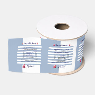 Ribbon Blue & White Stripe Happy Birthday  Grosgrain Ribbon