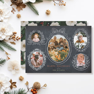 Ribbon & Botanical Frames 5 Photo Christmas Card