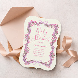Ribbon Bow and Greenery Baby Shower Invitation