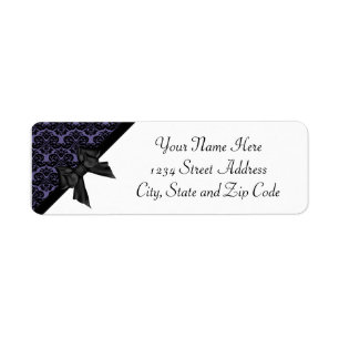 Ribbon Bow Black and Purple Damask