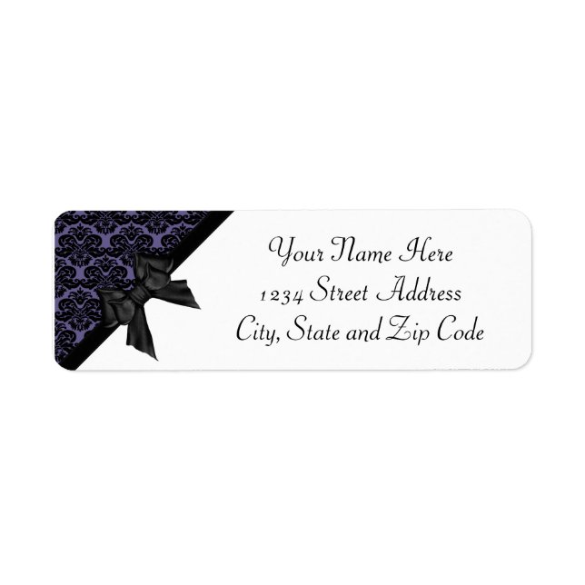 Ribbon Bow Black and Purple Damask (Front)