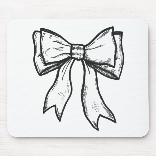 Ribbon bow black and white drawing mouse mat (Front)