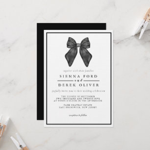 Ribbon Bow Classical Black & White Wedding Invitation
