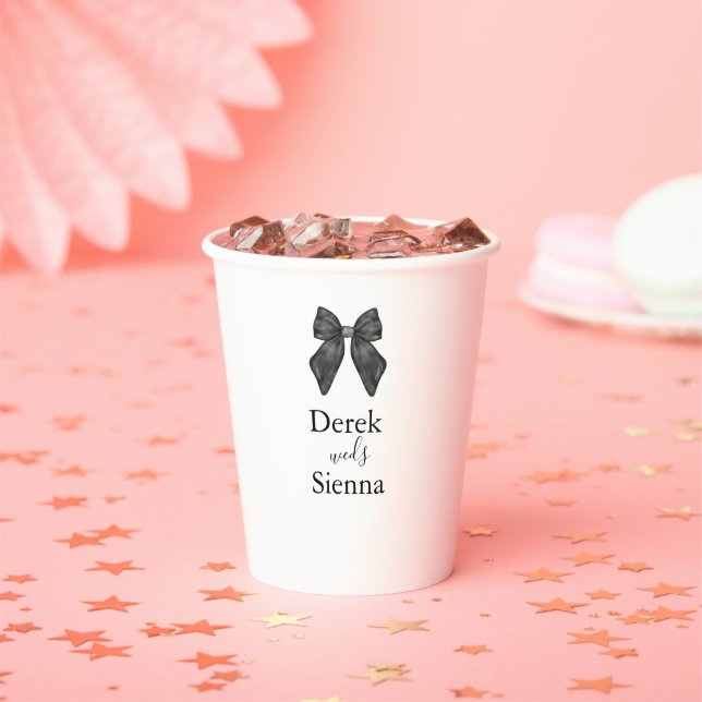 Ribbon Bow Classical Black & White Wedding Paper Cups (Insitu)
