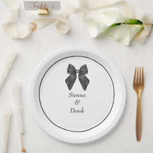 Ribbon Bow Classical Black & White Wedding Paper Plate