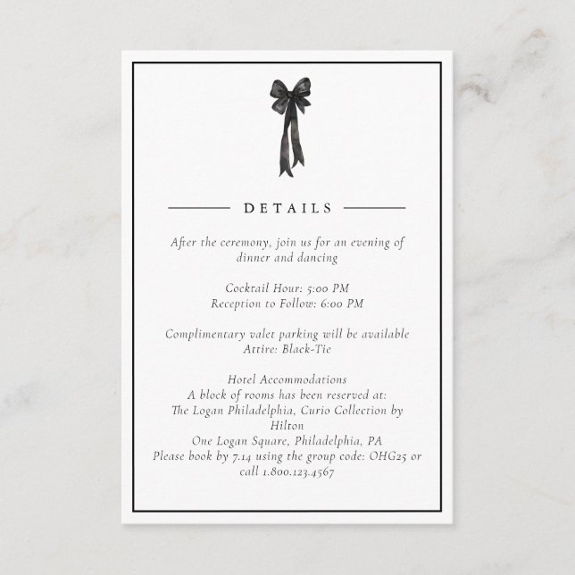 Ribbon Bow Elegant Wedding Enclosure Card (Front)