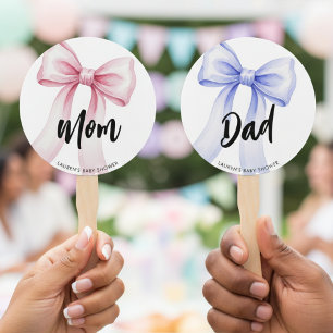 Ribbon Bow Mom Dad Baby Shower Guess Who Game Hand Fan