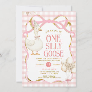 Ribbon Bow One Silly Goose 1st Birthday Invitation