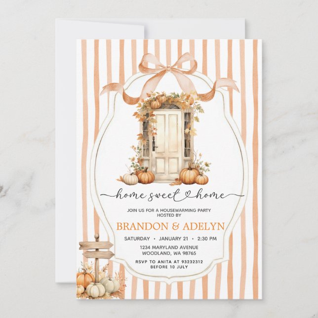Ribbon Bow Pumpkin Housewarming Home Sweet Home  Invitation (Front)