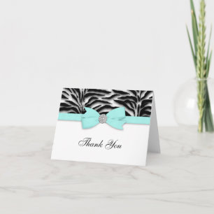 Ribbon Bow Teal Blue Zebra Thank You Cards