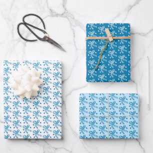 Ribbon Bows Doodle CHRISTMAS HANUKKAH Holiday Blue Wrapping Paper Sheet