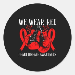 Ribbon Boxing Gloves We Wear Red Heart Disease Awa Classic Round Sticker