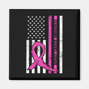 Ribbon Breast Cancer Awareness Month American Flag Magnet