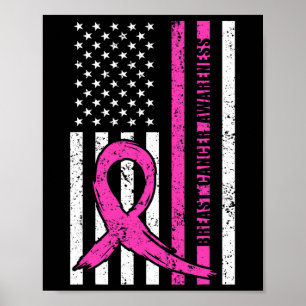 Ribbon Breast Cancer Awareness Month American Flag Poster