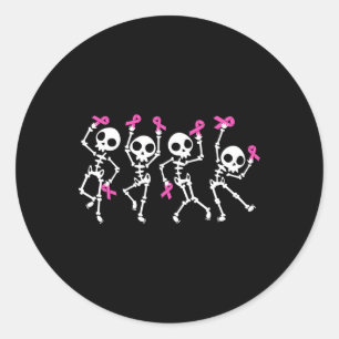 Ribbon Breast Cancer Awareness Skeleton Women Men Classic Round Sticker