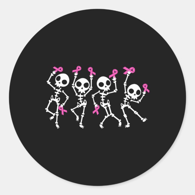 Ribbon Breast Cancer Awareness Skeleton Women Men  Classic Round Sticker (Front)