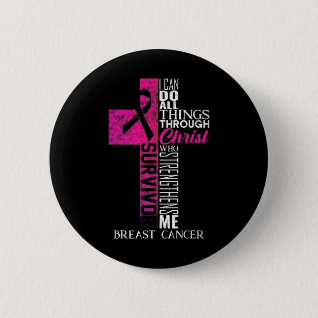 Ribbon Breast Cancer Survivor Christian Cross  6 Cm Round Badge (Front)