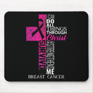Ribbon Breast Cancer Survivor Christian Cross  Mouse Mat