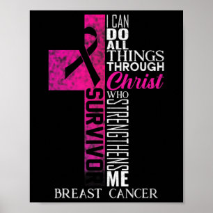 Ribbon Breast Cancer Survivor Christian Cross Poster