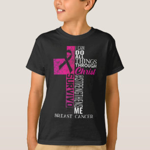 Ribbon Breast Cancer Survivor Christian Cross T-Shirt