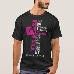Ribbon Breast Cancer Survivor Christian Cross  T-Shirt