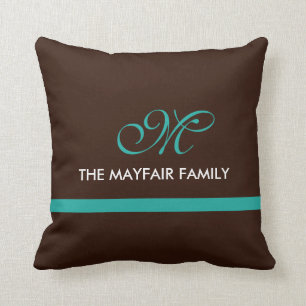 Ribbon Brown Teal Family Monogram Design Cushion