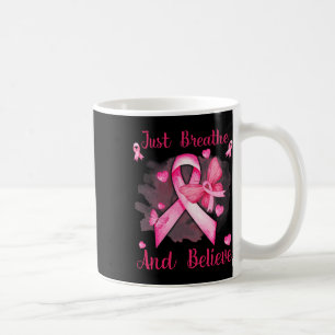 Ribbon Butterfly Breathe And Believe Breast Cancer Coffee Mug