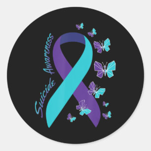 Ribbon Butterfly Suicide Awareness Mental Health Classic Round Sticker
