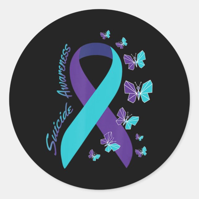 Ribbon Butterfly Suicide Awareness Mental Health  Classic Round Sticker (Front)