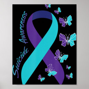 Ribbon Butterfly Suicide Awareness Mental Health  Poster
